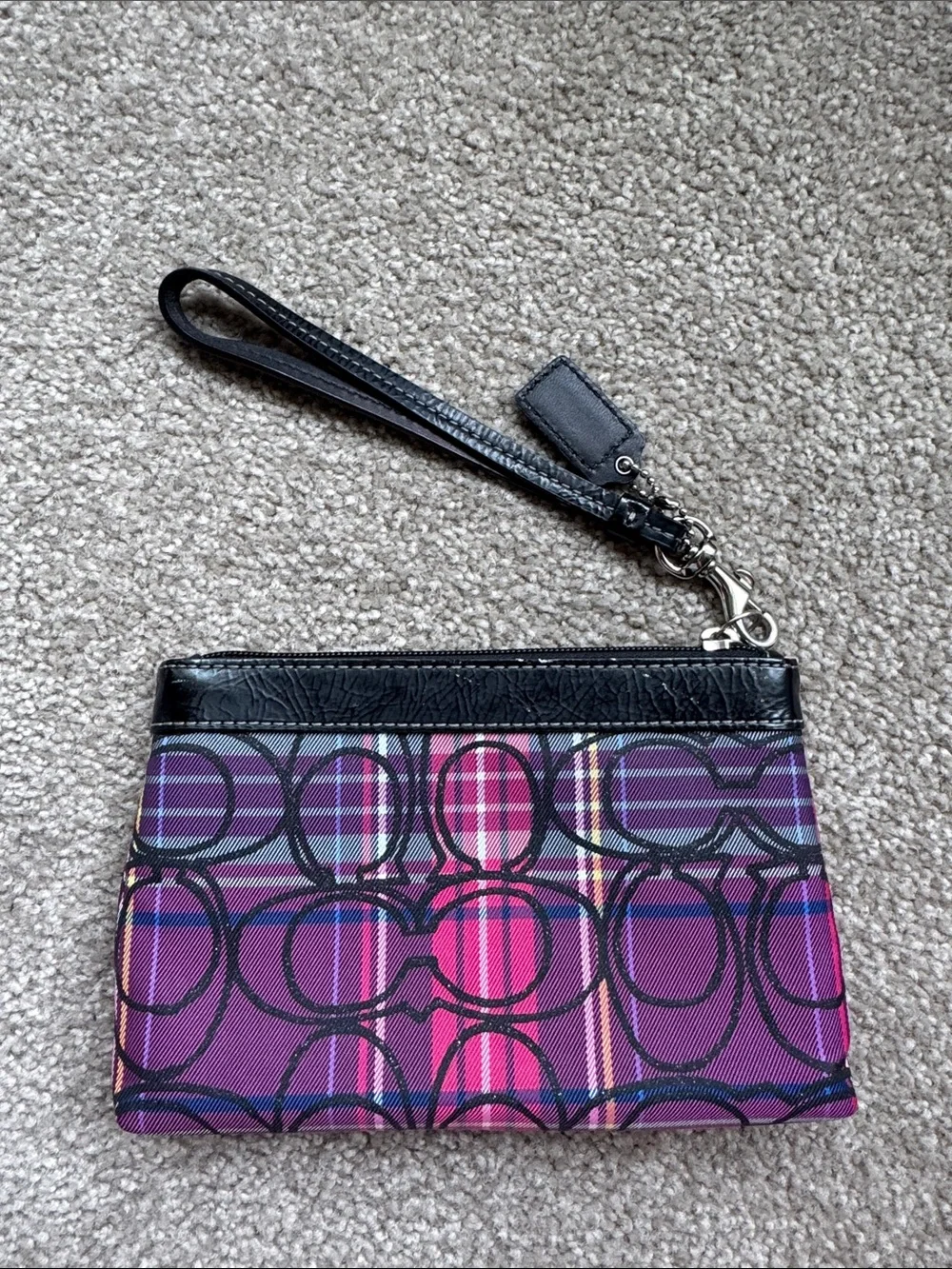 Coach Pink and Purple Signature Wristlet with Black Trim